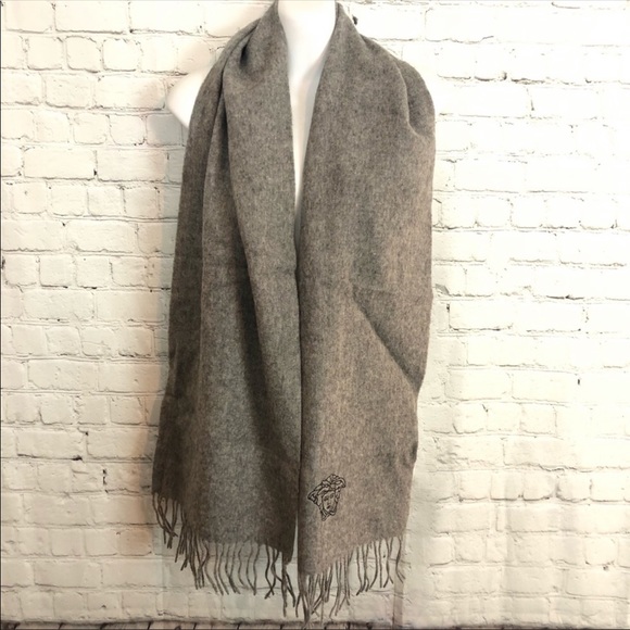 Versace Gray Long Wool Scarf - Picture 2 of 4